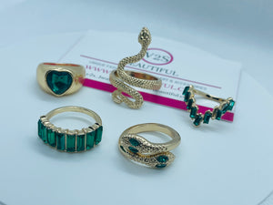 Green Gold Snake Ring Set