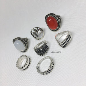 7pcs Vintage Stackable Ring Set, Bohemian Ring Set Sliver