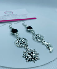 Load image into Gallery viewer, Sun and Moon Earrings Dangle Silver