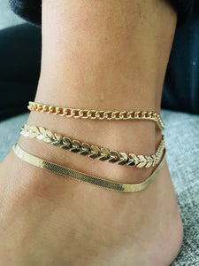 3 Gold Anklet Bracelet Set,