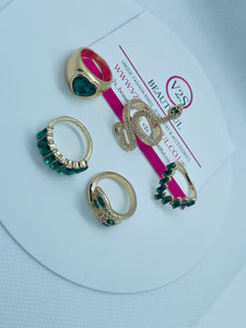 Green Gold Snake Ring Set