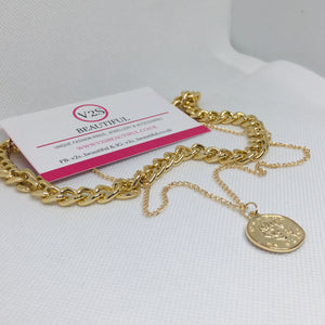 Gold Coin Chain Choker Necklace