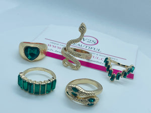 Green Gold Snake Ring Set