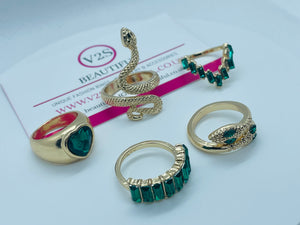 Green Gold Snake Ring Set