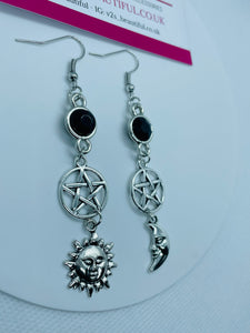 Sun and Moon Earrings Dangle Silver