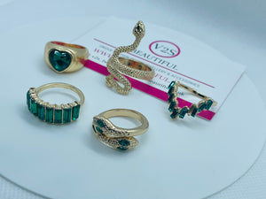 Green Gold Snake Ring Set