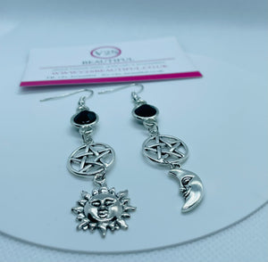 Sun and Moon Earrings Dangle Silver