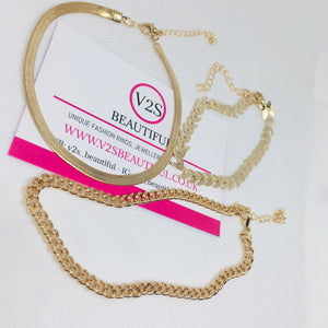 3 Gold Anklet Bracelet Set,